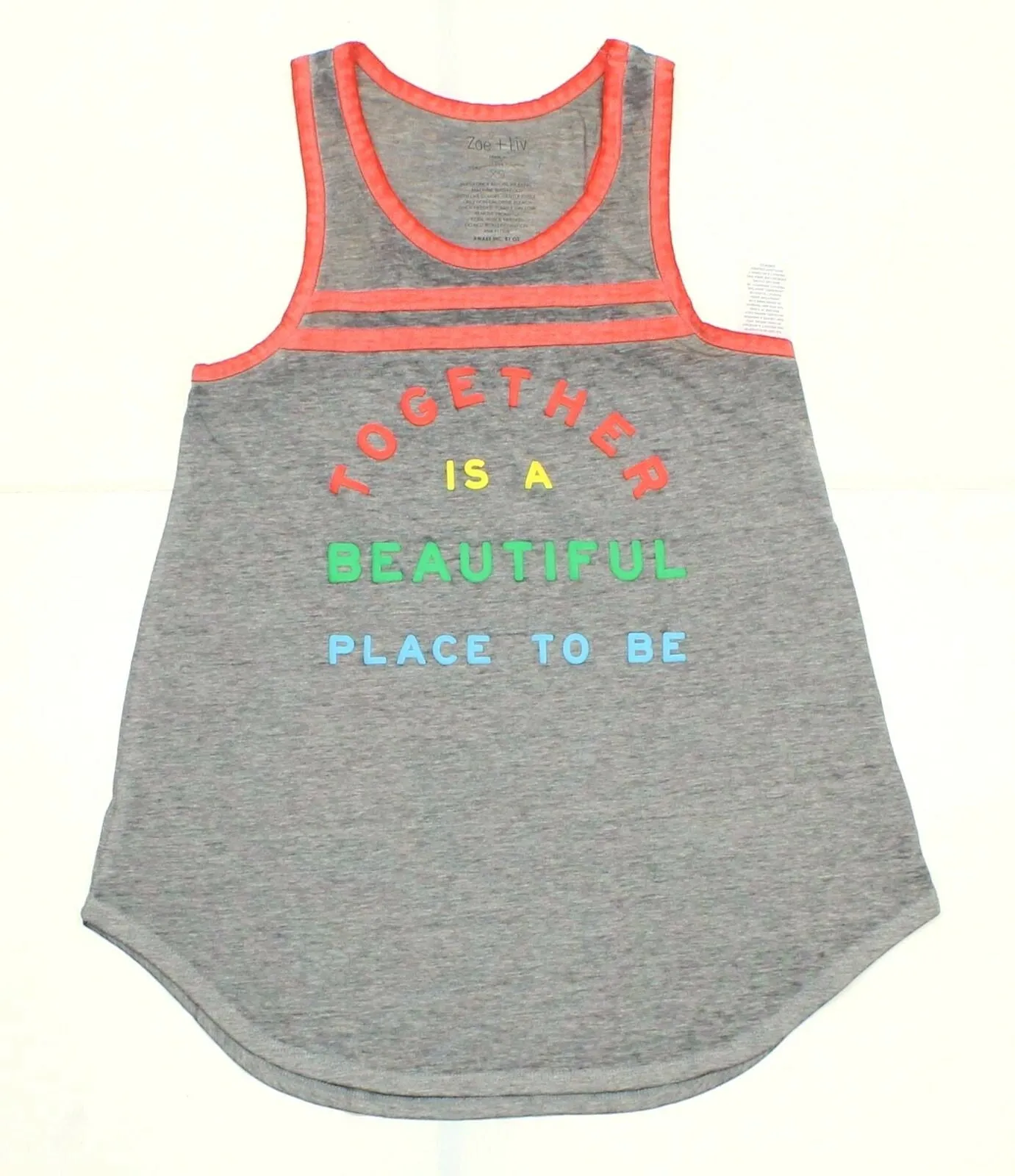 Zoe   Liv Women's Together is a Beautiful Place Ringer Graphic Tank Top